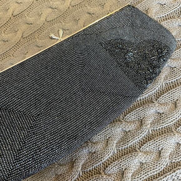 Vintage Charcoal/Black Beaded Clutch - Picture 5 of 12